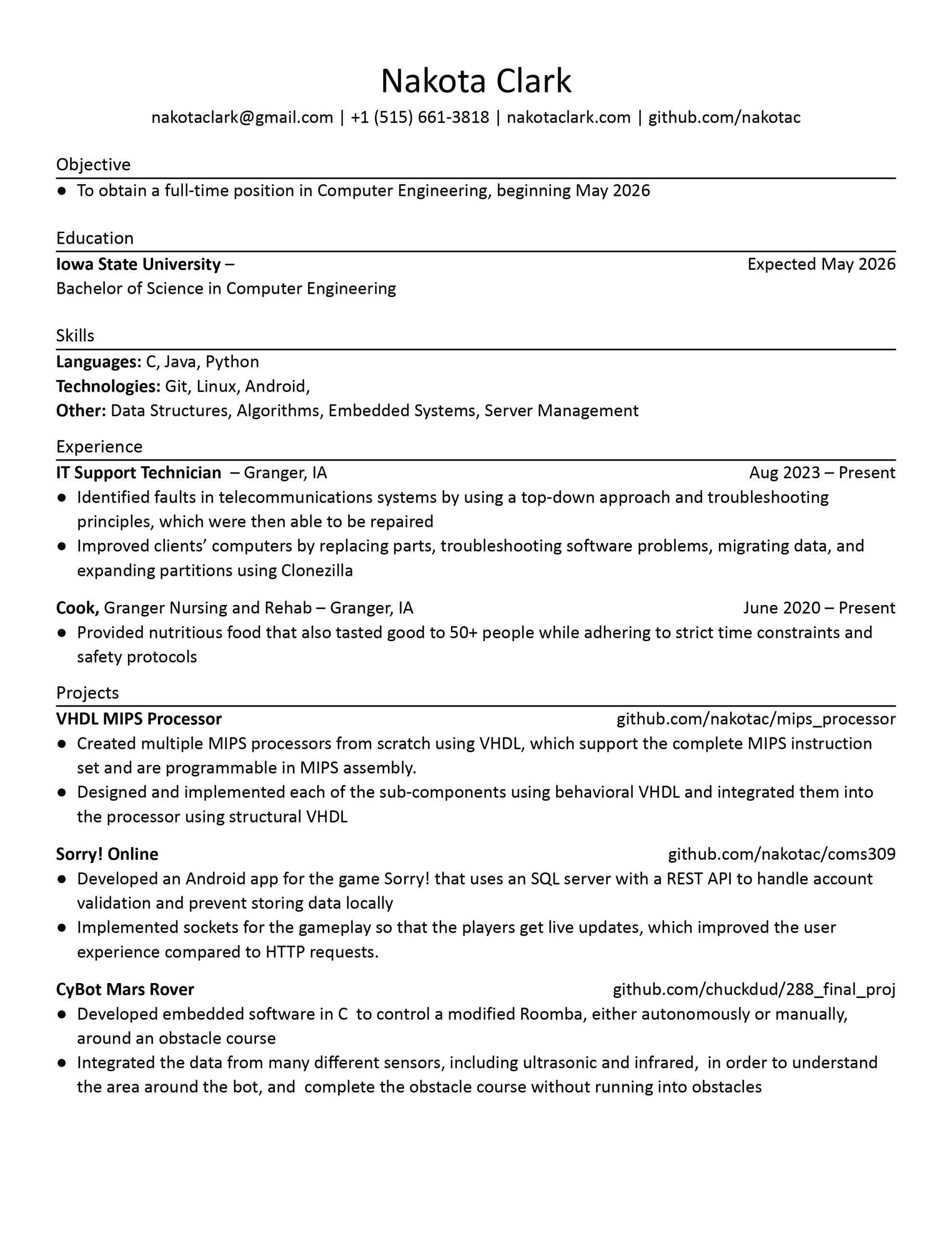 Nakota Clark's Resume